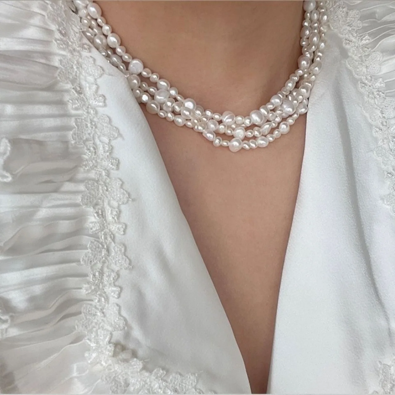 

G-Leaf * Four-Layer Heavy Industry * French Retro High-Grade Natural Baroque Pearl Necklace Female Choker