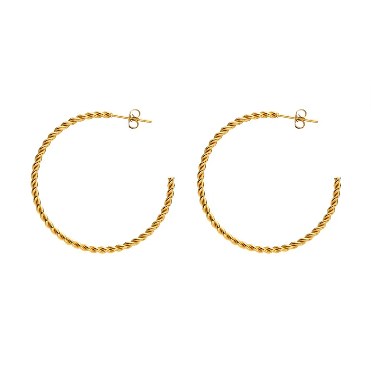 

Wholesale 18k gold plated oversized earrings women thin twist hoop earrings