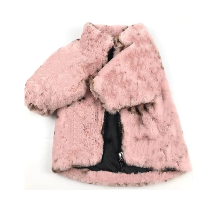 

Wholesale Winter warm and thickened luxury designer brand Printed pet dog fur coat, Beige