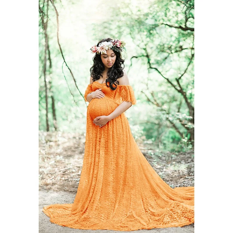 

YD8919 - Women short sleeve pregnant dress for photoshoot sexy lace long maternity dresses photography