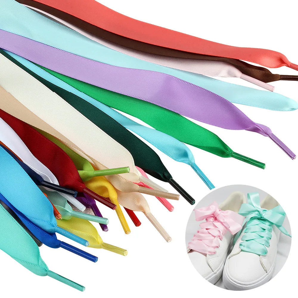 

Custom 2cm double-layer colorful silk smooth flat shoelaces for sneakers casualshoes for Kids Adult