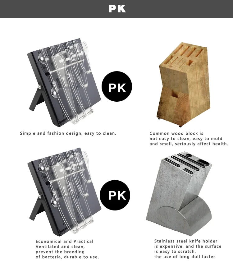 Foldable Black Color 5PCS Kitchen Knife Acrylic Block