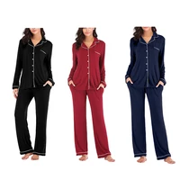 

Women's long sleeve rayon sleepwear pajama set lady cotton pyjamas, soft viscose pajama shirt, Customized cotton pajama