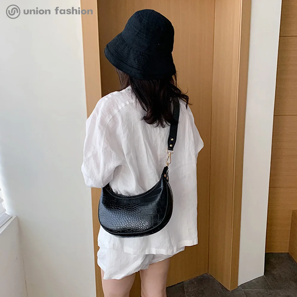 

New Arrivals Ladies Vegan Leather Vintage Crocodile Hobo Bag Handbags Purses, Black/white/coffee