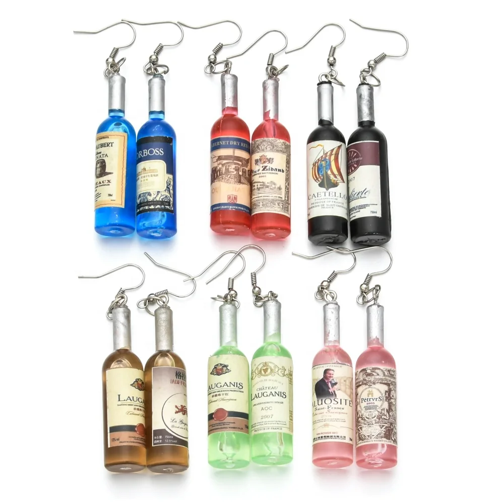 

Creative wine bottle resin pendant earrings for woman jewekry gift, Picture shows