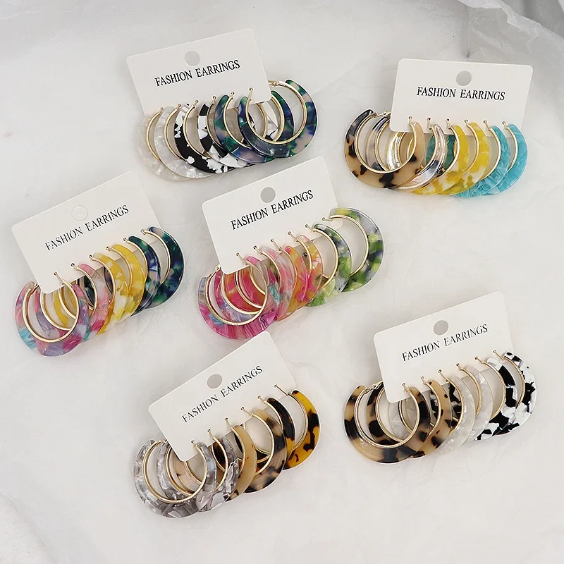 

Fashion Amazon Hot Selling Acetate Acrylic C Hoop Earrings Women 3 Pair Earrings Set