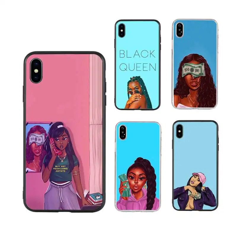 

Melanin Poppin Black woman queen make money for iphone 11 case 6 6s 6SP 7 8 8S plus X XR XS max TPU cases Black girl phone case