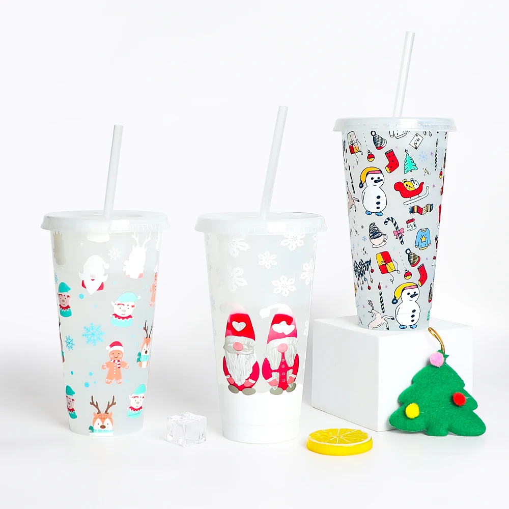 

Merry christmas tumbler sippy bottle reusable plaatic cold cups 24oz goitter cup with straw, Customized color