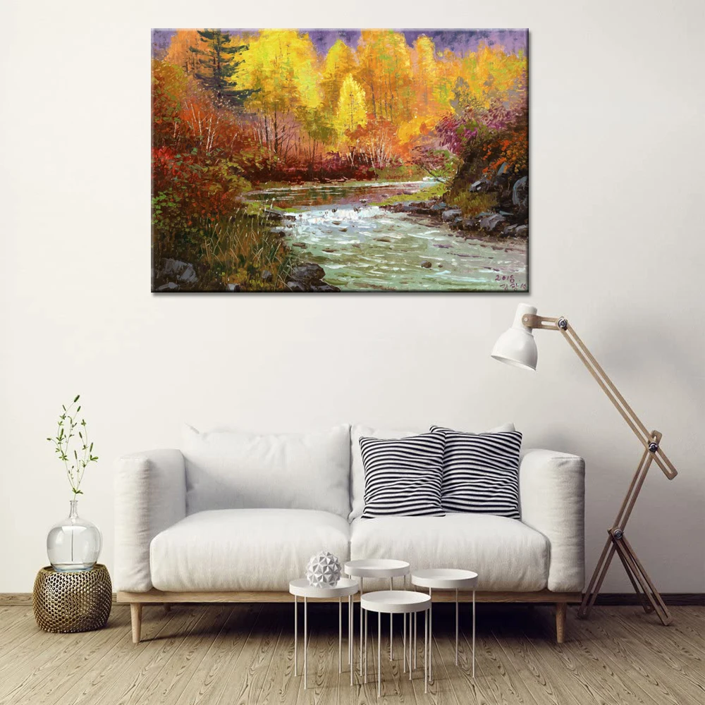 

Wall Art Forest And River Landscape Handmade Oil Painting On Canvas Decorative For Home Decorations