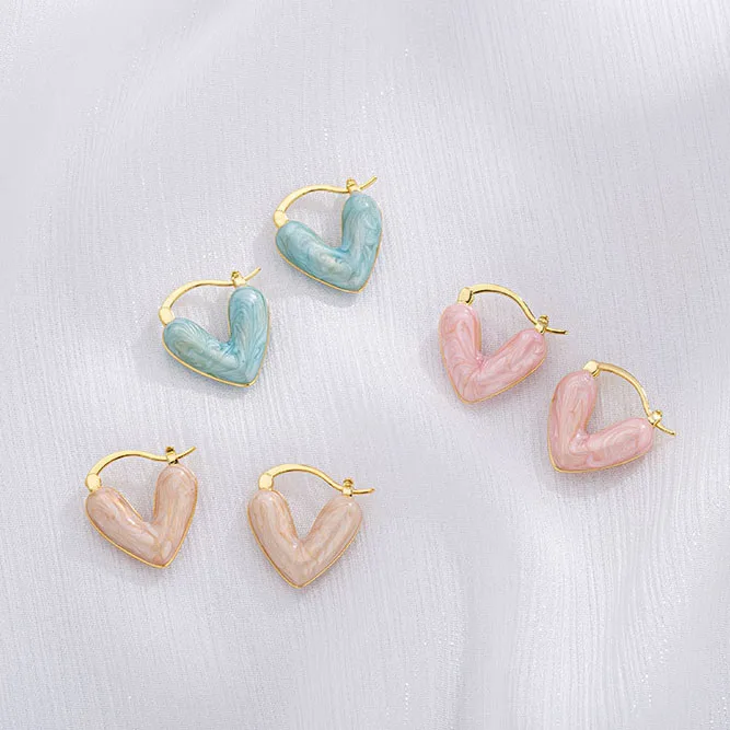 

Fashion Jewelry Luxury High Grade French Drip Glaze Heart Earrings Enamel Gold Plated Heart Hoop Earrings