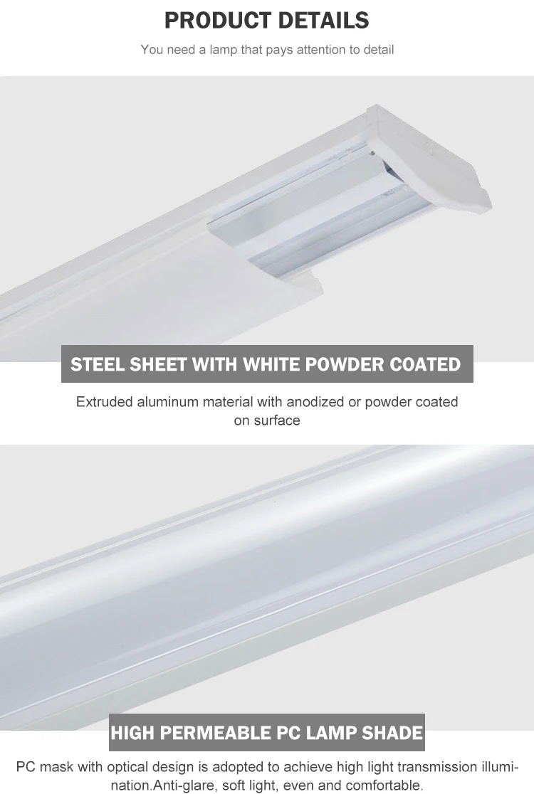 Energy conservation SMD mounted surface 2ft 4ft 5ft 6ft 20w 30w 40w 60w 80w led batten strip lamp