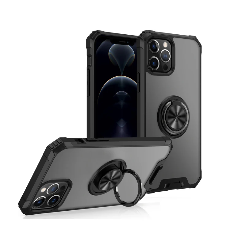 

New Matt Tpu Pc Back Multifunction Ring Car Holder Kik Stand Phone Accesories Case Shell Boy For Iphone 7 8 7Plus 12 Pro Max 11, Black, silver, blue,gold,pink, red