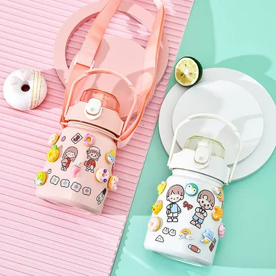 

Straw big belly vacuum flask Stainless steel vacuum flask large capacity cute big belly water bottle to keep warm in winter, Customized color