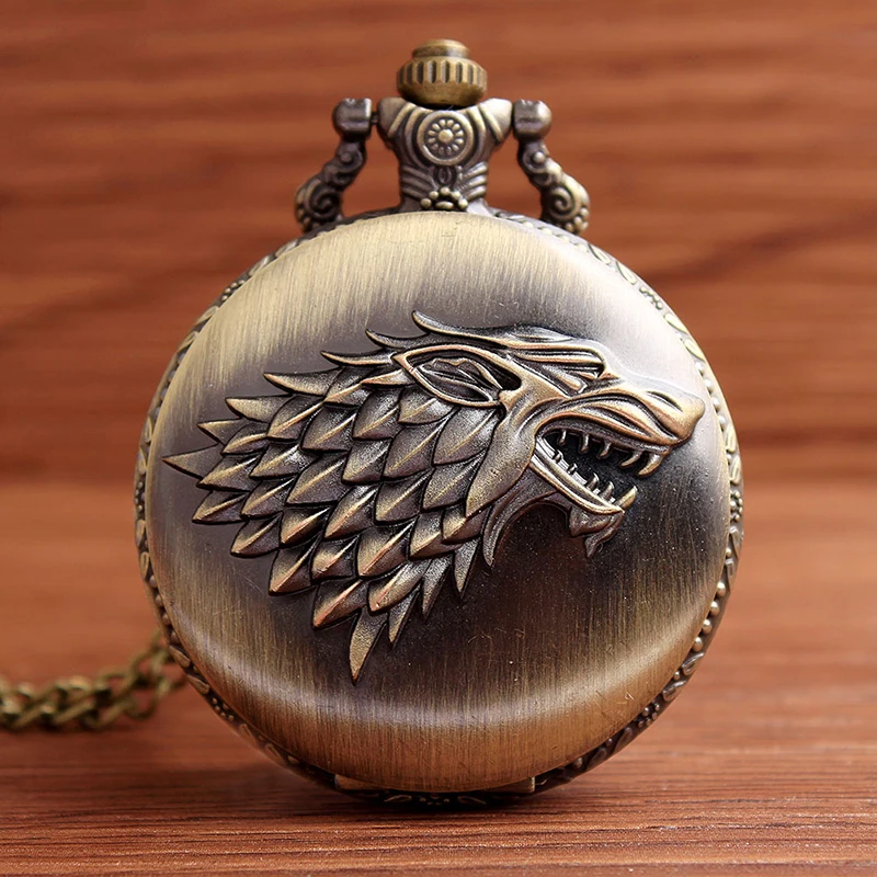 

Thrones Game Theme Locket Quartz Pocket Watch Necklace Watch Honorable Stark House Wolf Pocket Watch (KWT2208), As the picture