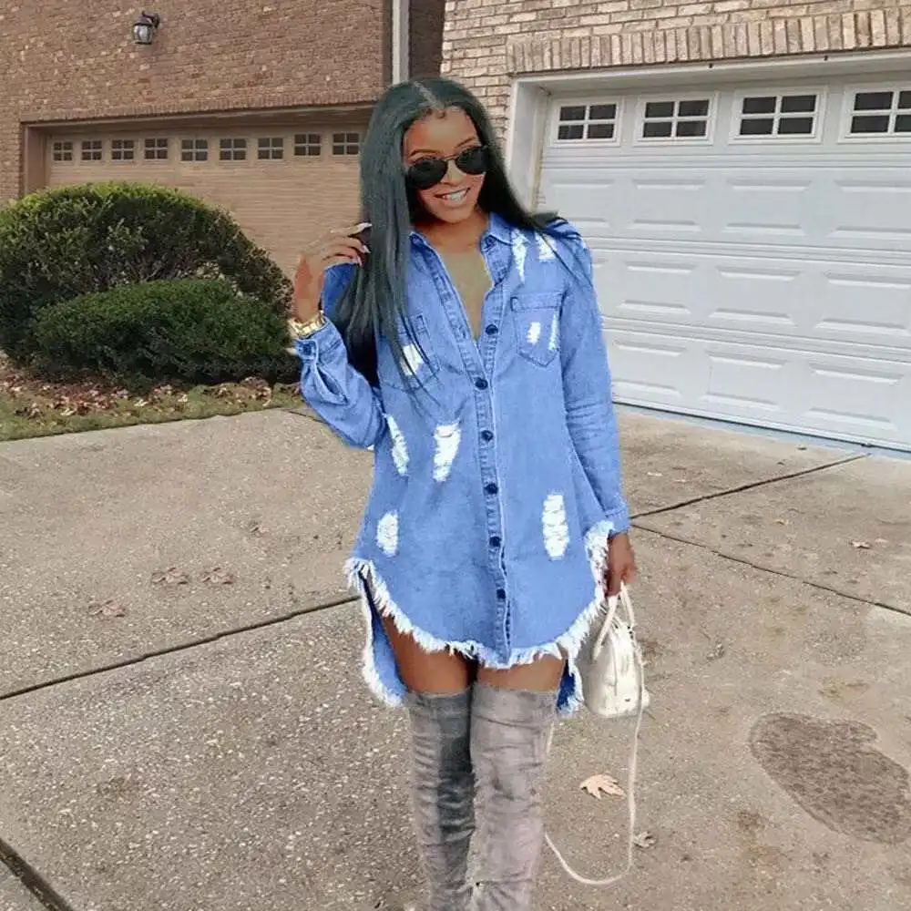 

Bunny D8217 top seller Solid color casual dress women Latest Design AUTUMN clothes women sexy Denim dress, Polychrome