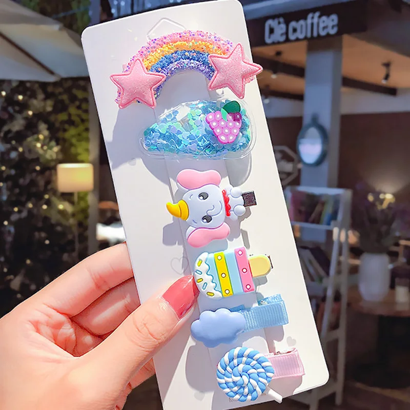 

Cute girl rainbow elephant star ice cream lollipop cloud fruit hairpin, As pictures