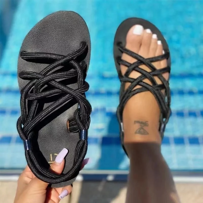 

Hot selling 2021 plus size sandals for women hemp rope women's sandals