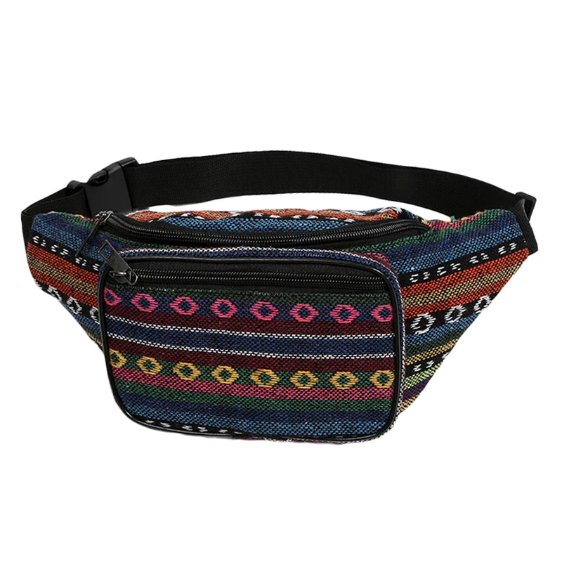 

Boho Pochete Sac Banan Vintage Geometric Canvas Waist Bag Shoulder Bag Fanny Pack Outdoor