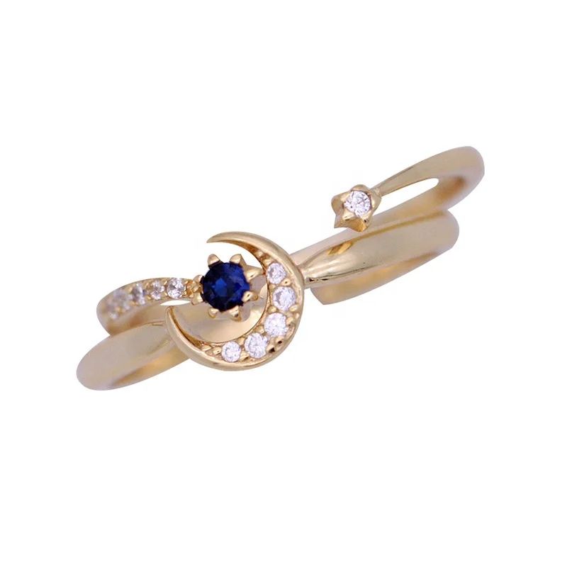 Wholesale S925 Sterling Silver Blue Zirconium Diamond Lady Star Moon Stacking Ring