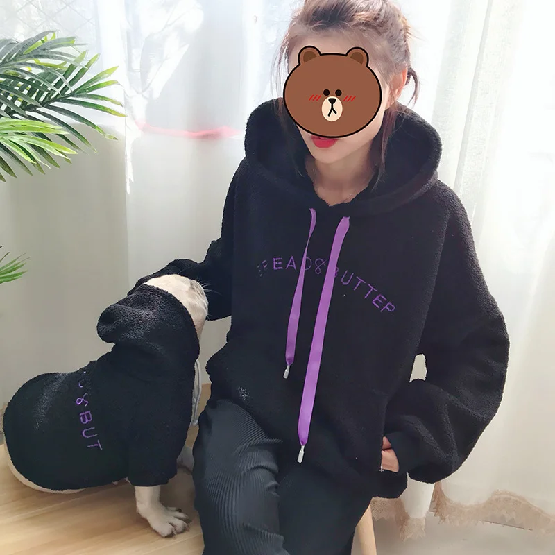 

New style matching dog and human pet clothes autumn and winter plus velvet dog two-legged clothing fleece cat pet clothes