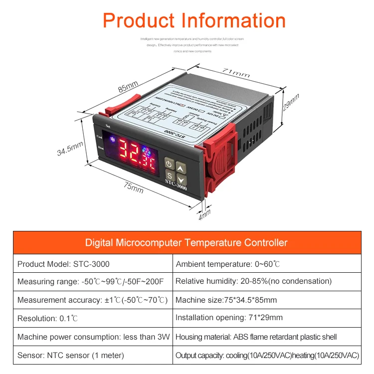 FM_ SN_ QA_ STC-3000 Digital Temperature Controller Thermostat With Sensor 110V 