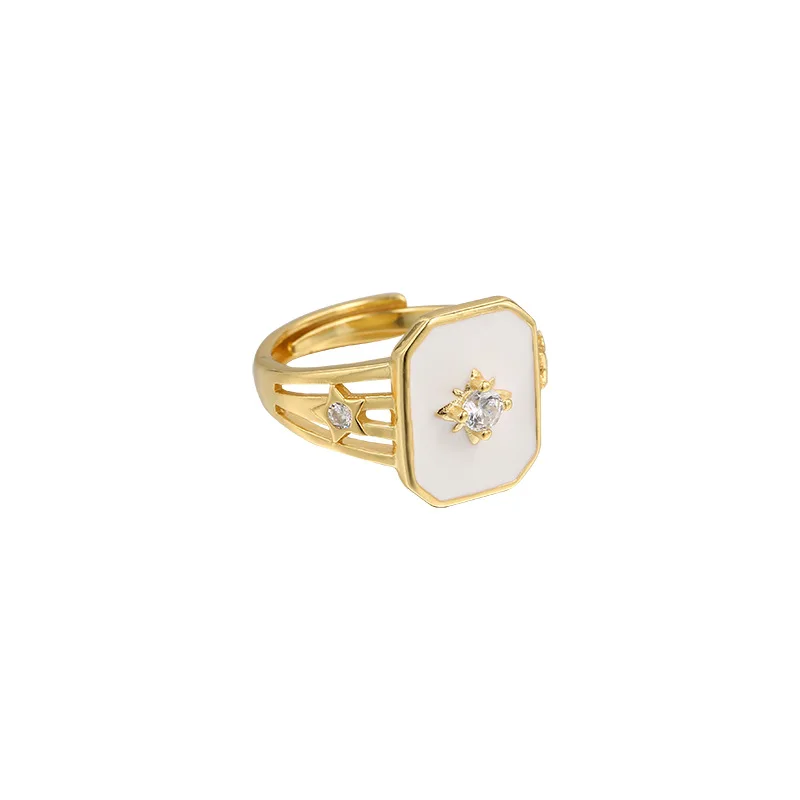 Luxury Creative 18K Gold Plated Enamel Jewelry Women 925 Silver Zircon Starburst Star Rings