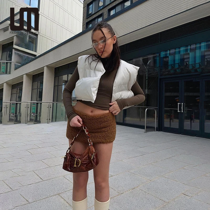 

Fall Winter Fashion Sleeveless Women Quilted Vest Crop Top Jacket Coat