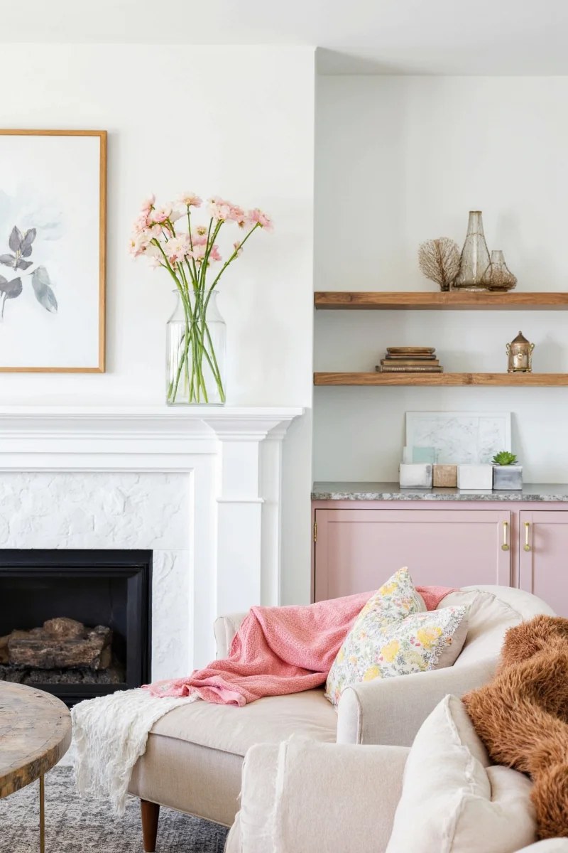 DIY painted jars with flowers on a mantel