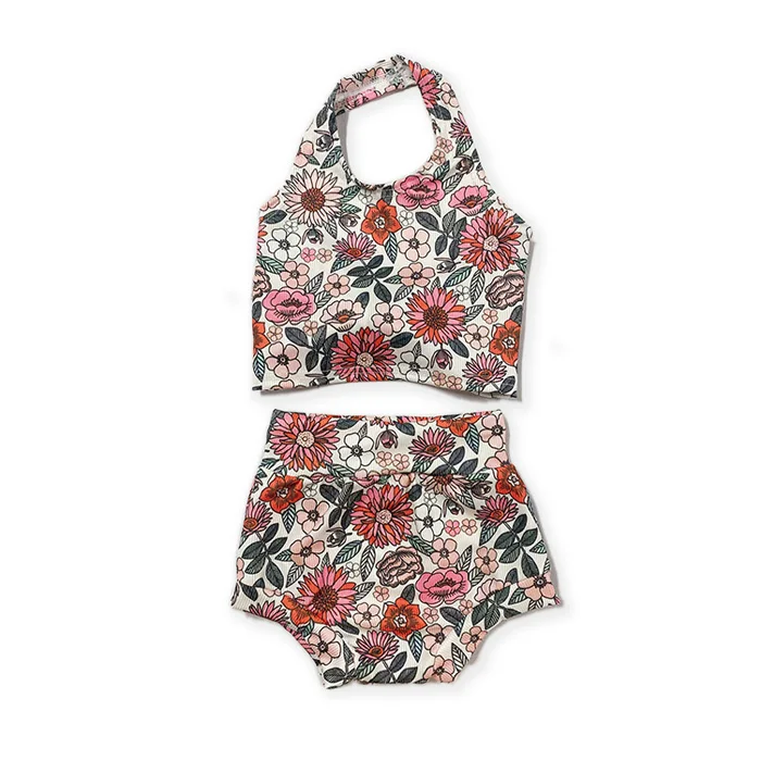 

Rarewe New Fashion Halter Tie Back Floral Top Baby Girl Bummie Sets For Kids Summer, #1 #2 #3