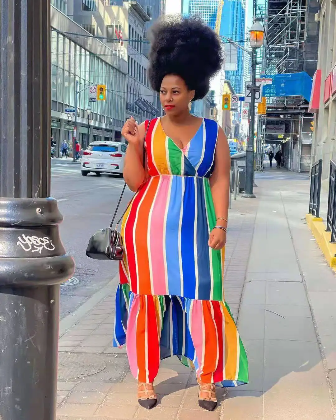 

2021 Summer Fashion Colorful Stripe Print Casual Workout Sleeveless Dresses Plus Size Woman