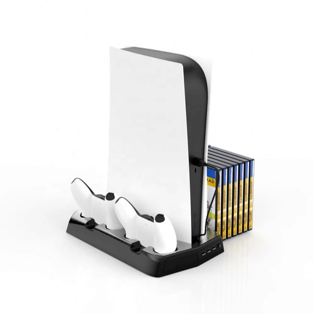 

Vertical Charging Stand With Cooling Fan 3 Usb Hub Dual Controller For Ps5 Digital Edition Uhd Game Console, Black