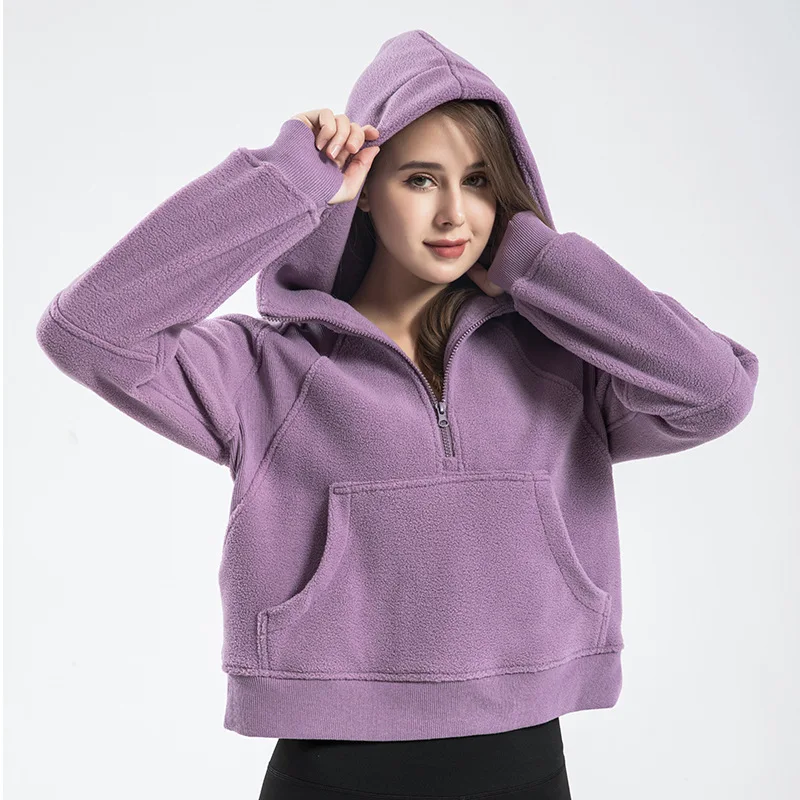 

2021 Women Short Fleece Lined Sweater Winter Jogging Fitness Sweat Top Shirt Plush Thick Hoodie Sweater