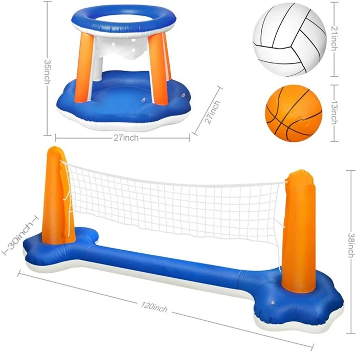 

Inflatable Pool Float Set Volleyball Net & Basketball Hoop for Kids and Adults Swimming Game Toy, Customized color