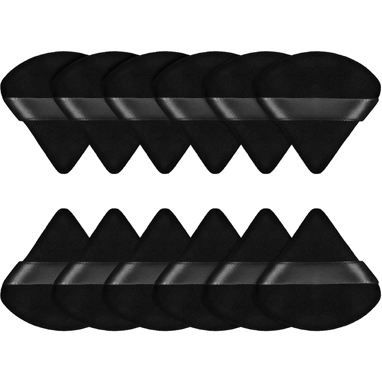 Custom Logo 12-Piece Black Velvet Makeup Puff Soft Cotton Triangle for Powder Application