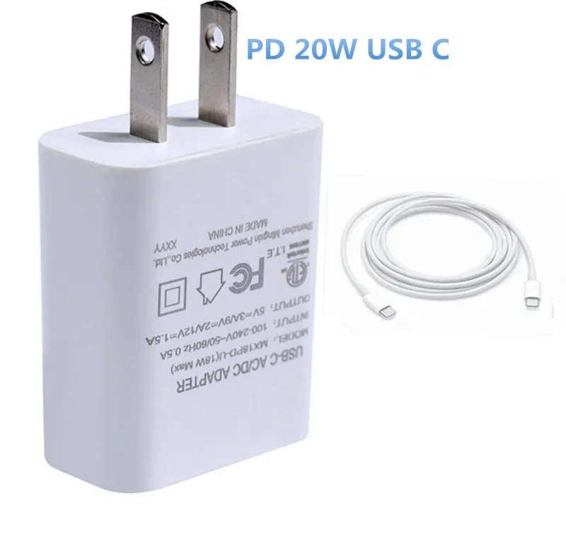 

US Plug ul pse approval 18W 20W pd qc3.0 Wall Charger adapter USB-C port fast charging cable for phone