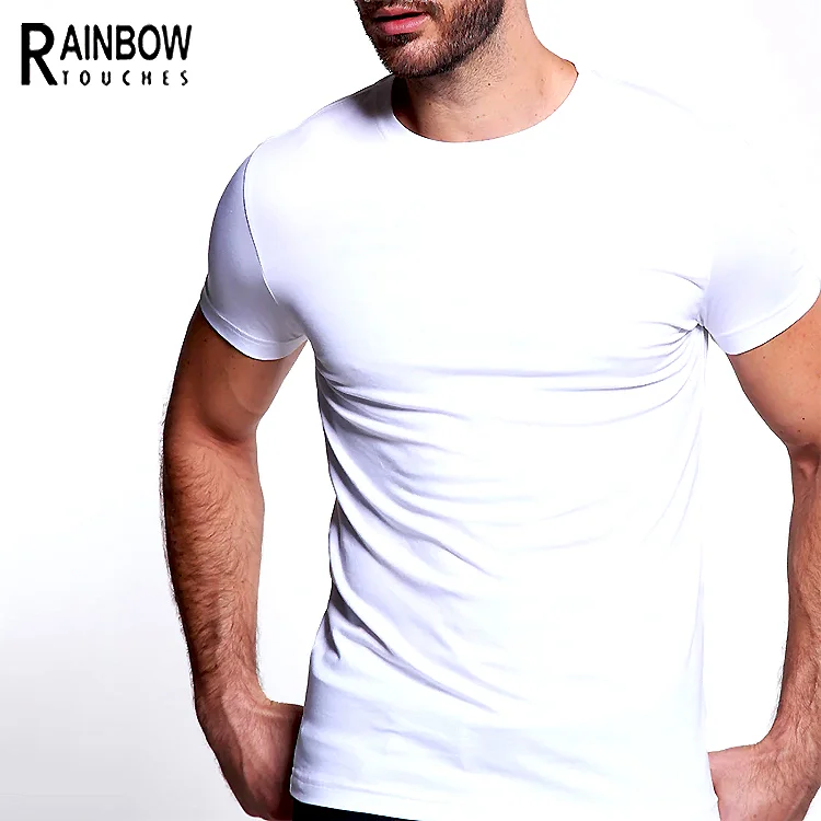 

Mens Muscle Slim Fit Organic Cotton Blank Gym T Shirt, White and black