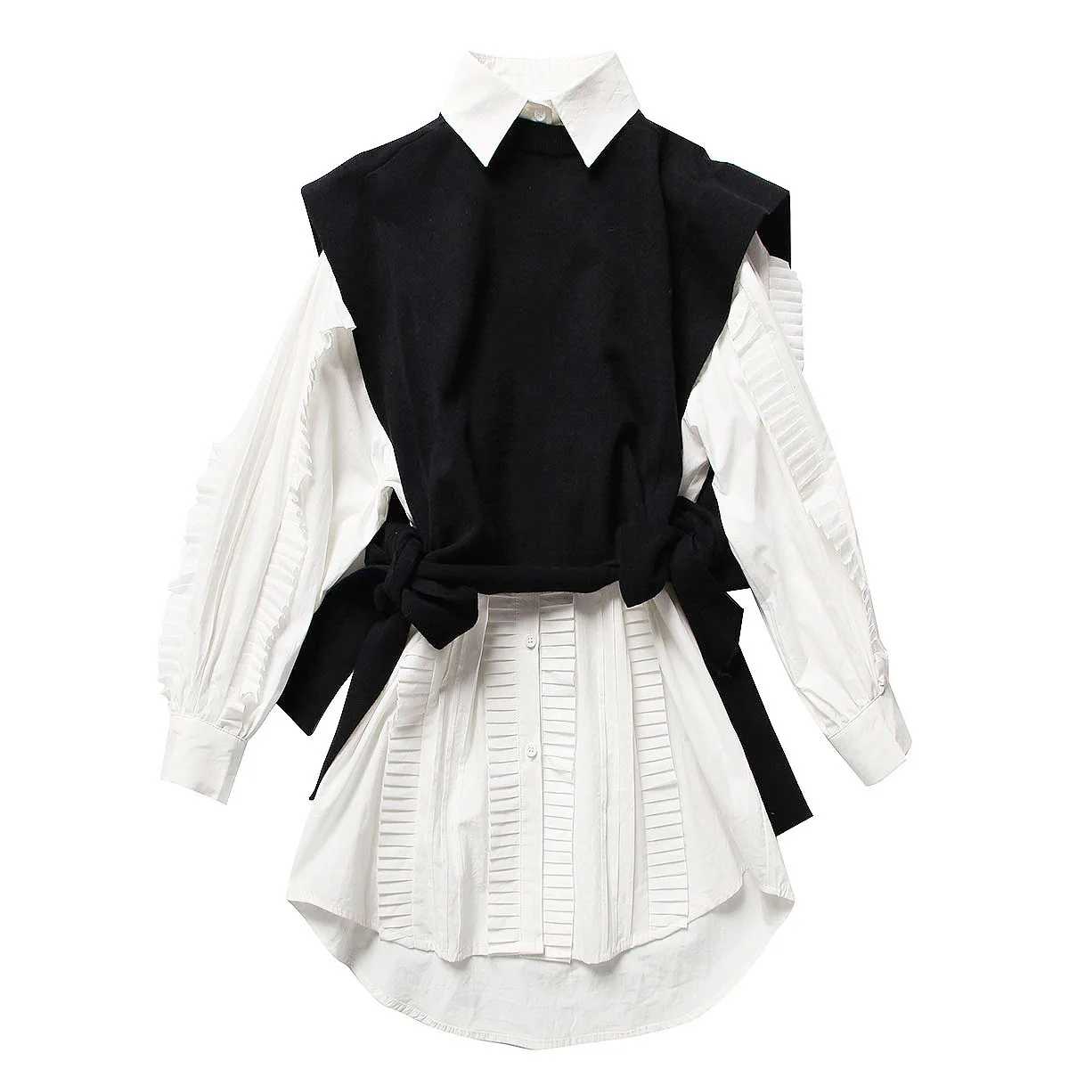

Fall two pieces set sweater vest ruffle long sleeve shirts women blouses
