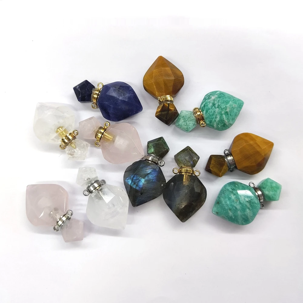 

2020 Newest Fashion Colorful Natural Crystal Rose Quartz Tiger eye Agate Openable Ladies Men Bottle Shape Jewelry Accessories