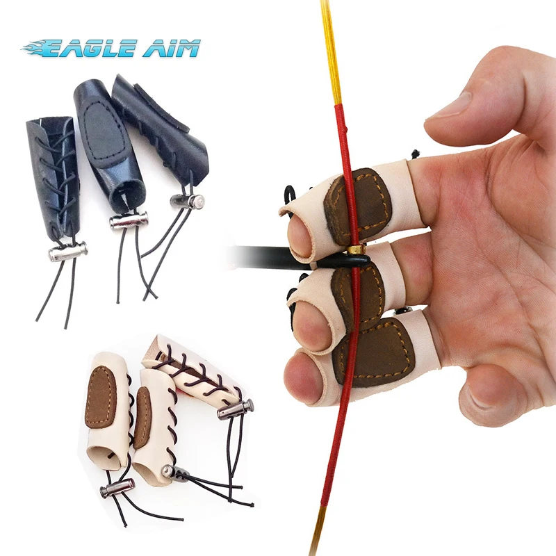 

3 Pcs Adjustable Size One Finger Protector Cow Leather For Recurve Bow Archery Hunting