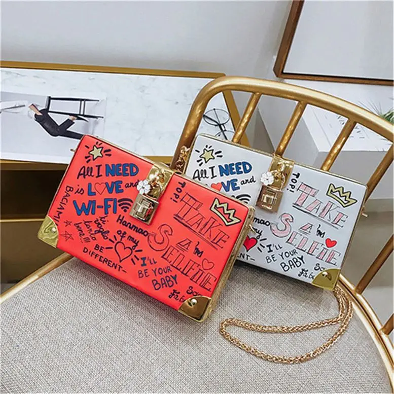 

bags bag purses Hot selling fashion cute gift multi color graffiti cube box handbags women luxury female womans handbags