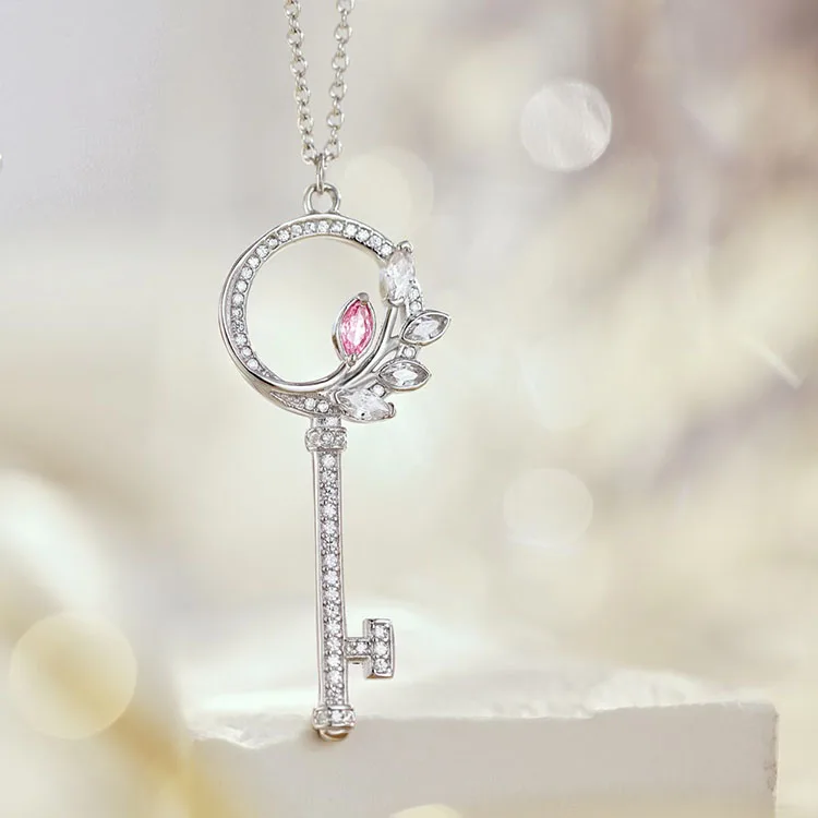 

G2291 Wholesale collier 925 Sterling Silver Inlaid Zircon CZ Key Style Pendant Necklace Women Fine Jewelry Necklaces
