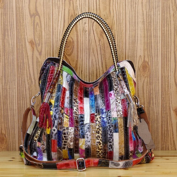 

100% real Leather crocodile multicolored fashion big single shoulder ladies bag