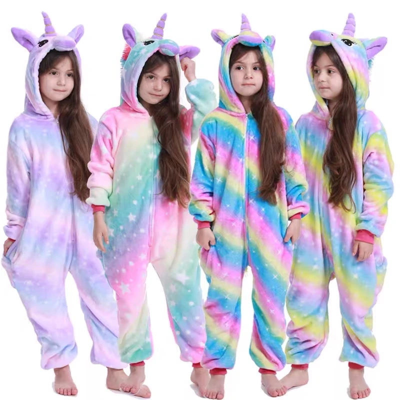 

Girls Boys Winter OEM/ODM Pajamas Unicorn Cartoon Anime Animal Kids Sleepwear Flannel Warm Jumpsuit Children Pajamas