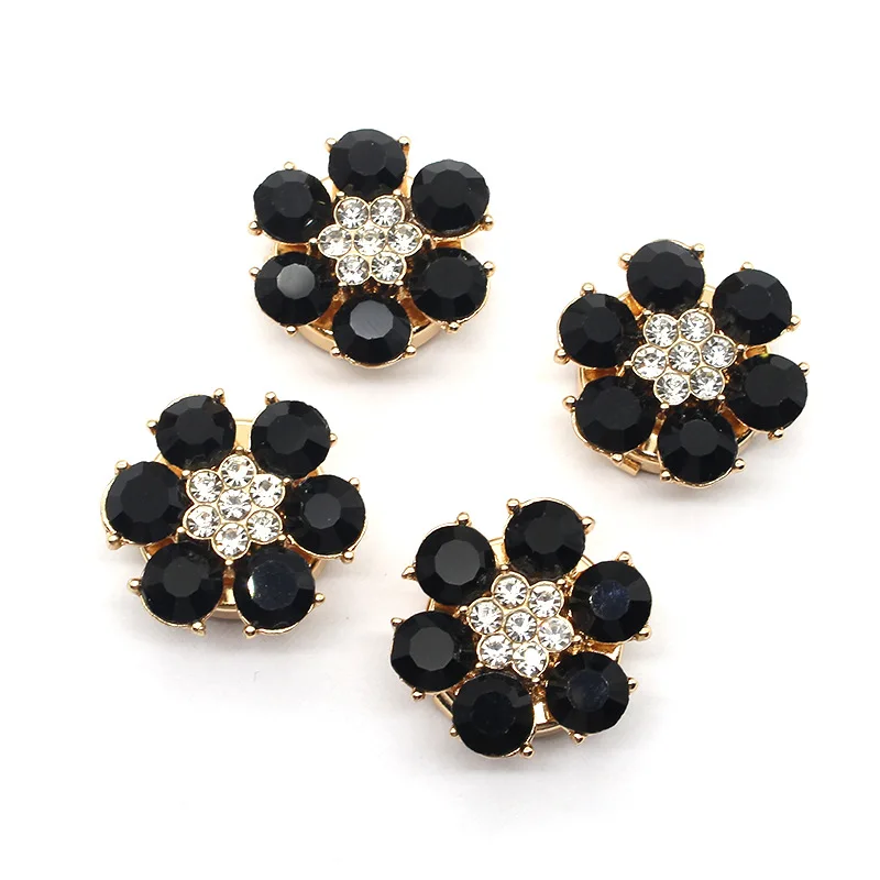 JFRB061 Flower Crystal Clip Over Button Embellished Button Covers for Women Blouse Shirt Decor Accessories