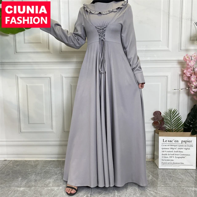 

6430#Latest Modest Elegant Solid Color Long Kaftan Ethnic Islamic Clothing Women Casual Maxi Abaya Dress, Green/grey/red/brown/mint/black