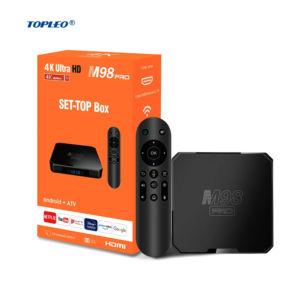 

Topleo tv box Android 10.0 ATV set top box mini M98 q5 h313 certificado android tv box