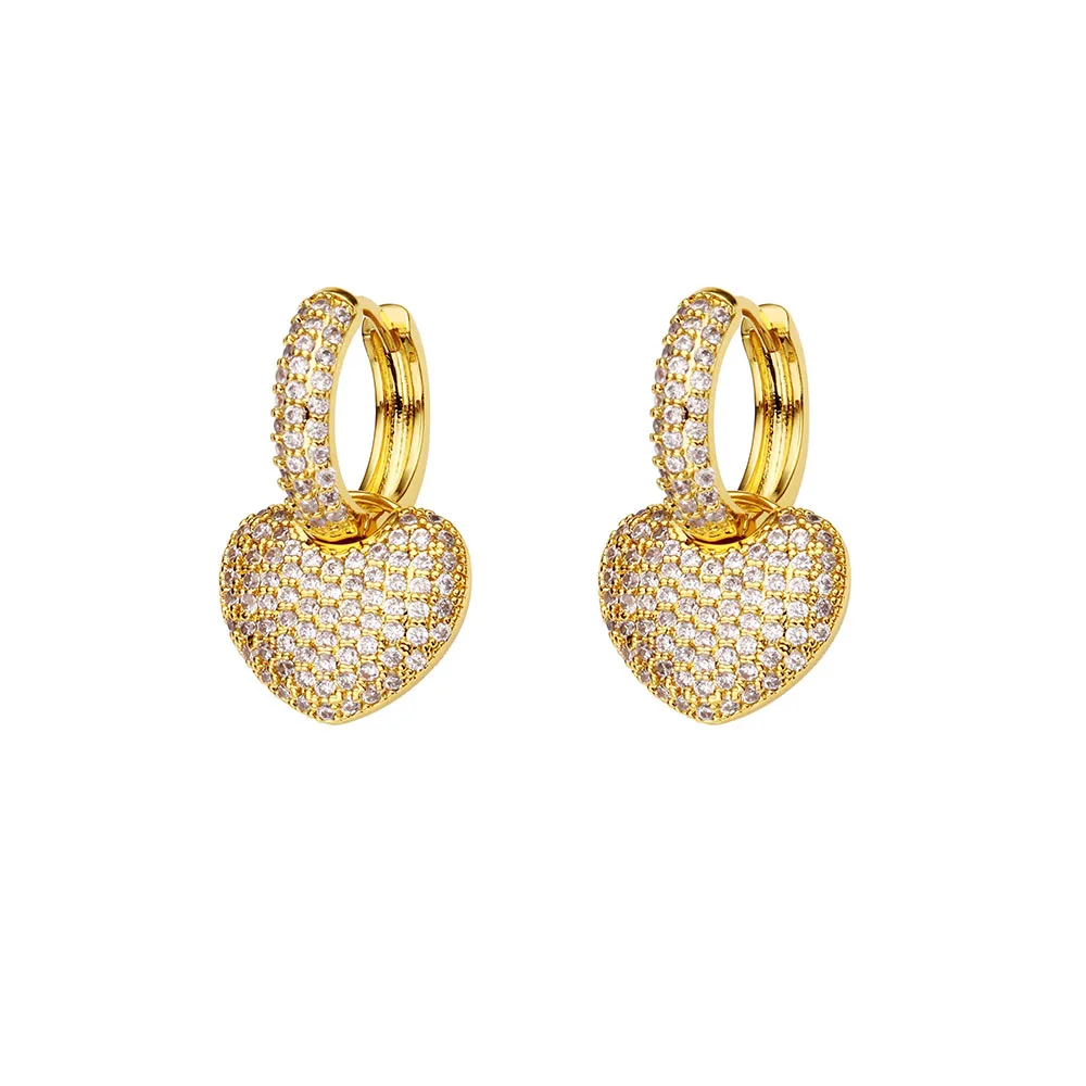 

Foxi Fashion Brazil Gold Plated Jewelry Cubic Zirconia Heart Hoop Earrings