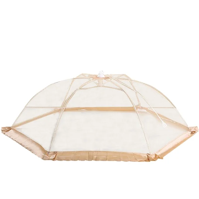 

Food Cover Hygiene Grid Umbrella Style Food Table Dish Cover Barbecue Picnic Folded Kitchenware Cooking Meal Mesh Food Covers, Light brown