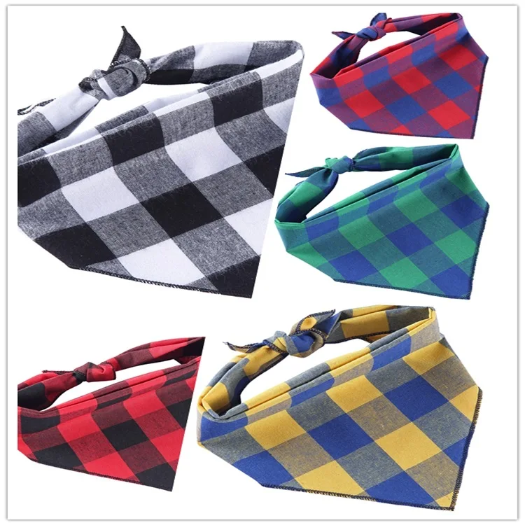 

Pet Washable Triangle Plaid Pet Bandanas Adjustable Custom Dog Scarf Bandana