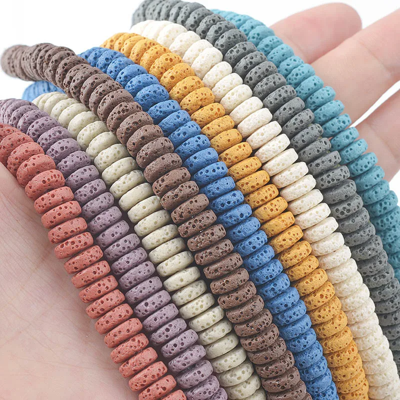 

Mixed Colors Disc Spacer Shape Loose Volcanic Healing Natural Stone Lava Rock Beads DIY Accessories